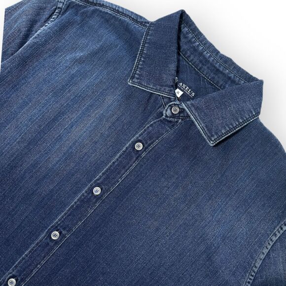 Axel's Premium Over-Dyed Denim Shirt Sz XL Faded Cotton Haringbone Made in Italy - Picture 2 of 12